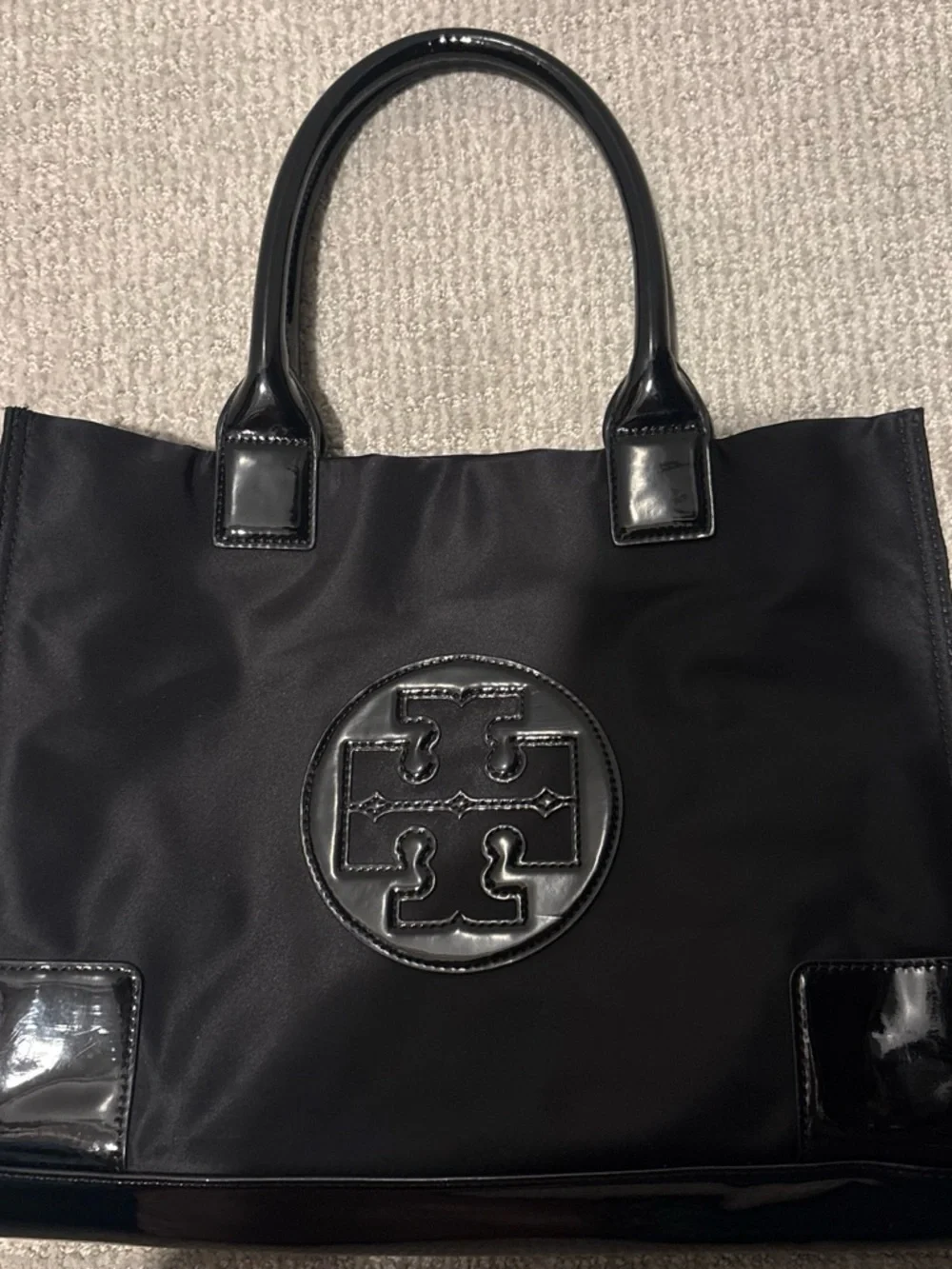 Tory Burch Black Nylon Tote with Patent Trim